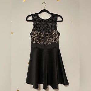 Black lace top skater dress, junior’s size small